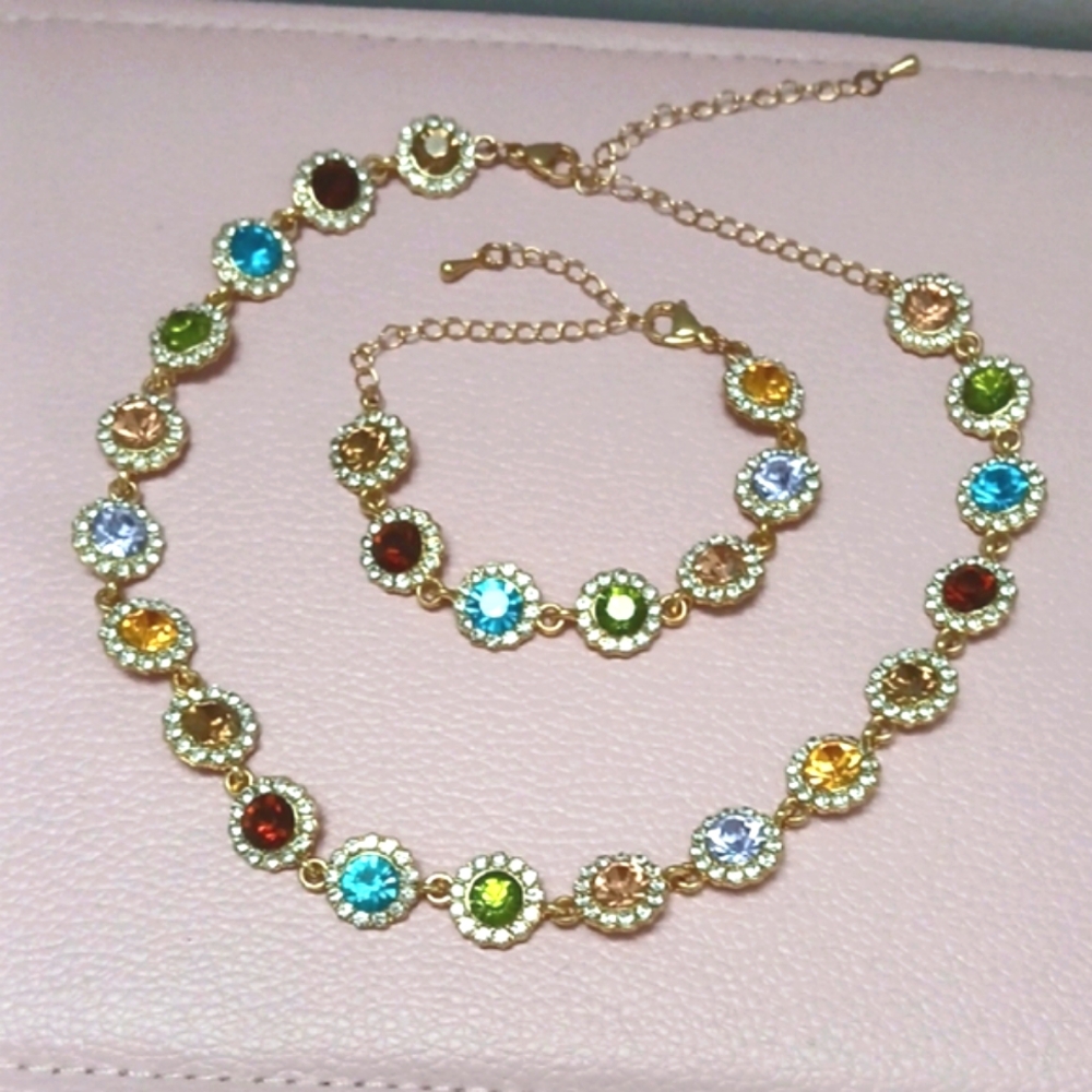 Multicolor Gemstone Necklace and Bracelet Set